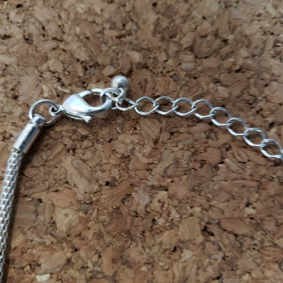 Silver Tone Hot Pink BFF Heart Beads Snake Chain Bracelet 8" Total L 2" Dia - Picture 6 of 11